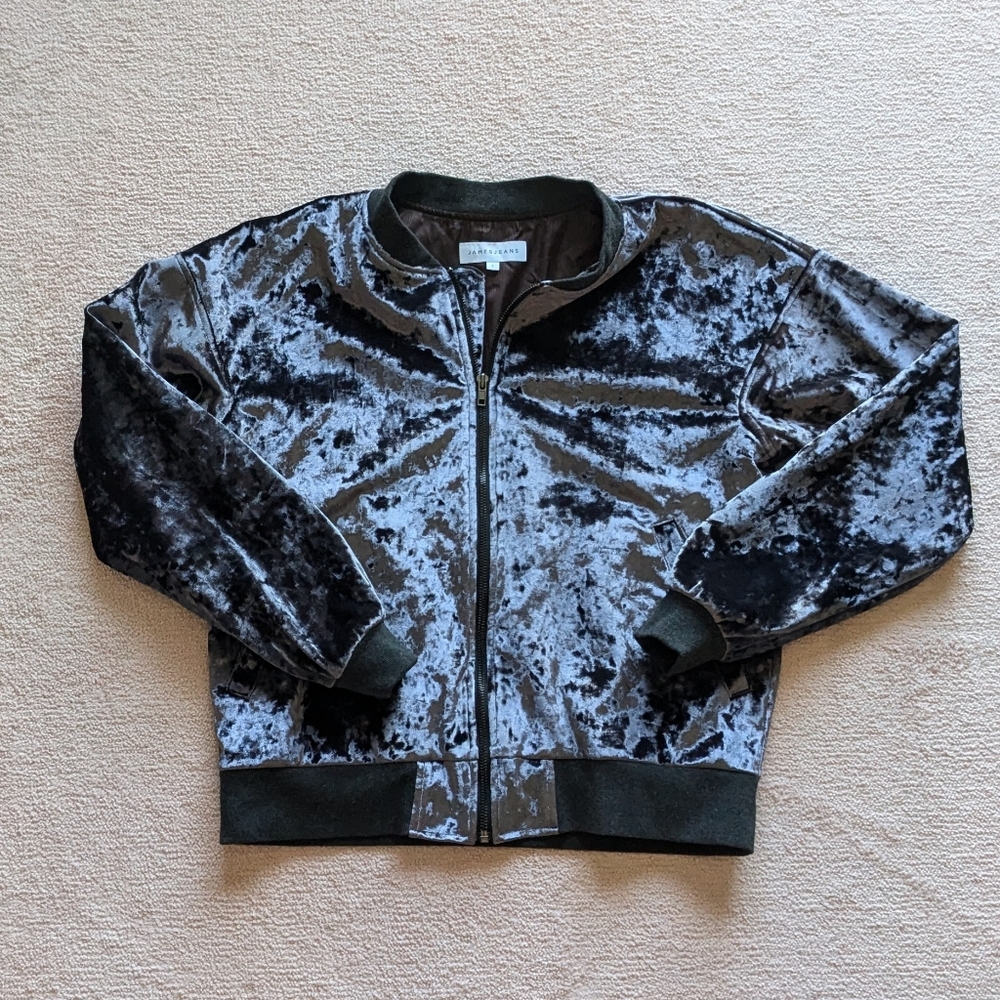 James Jeans dark purple crushed velvet varsity jacket, size L